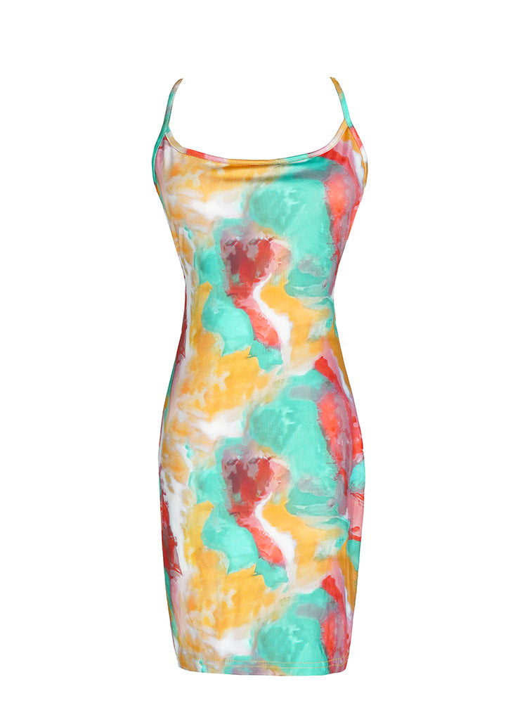 Summer Tie-dye Print Mini Dress