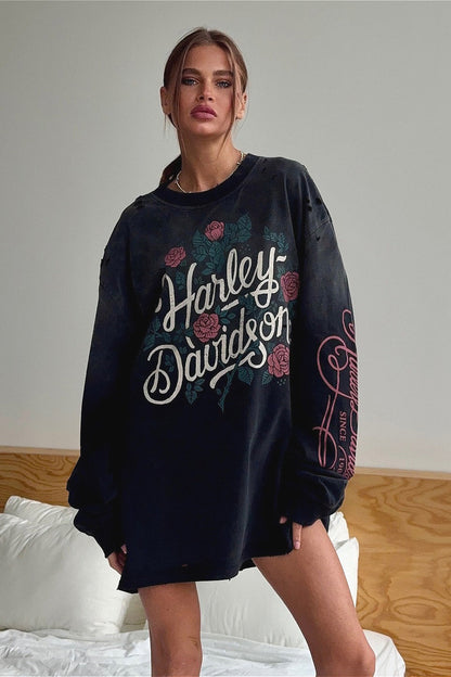 Distressed Rose Print Sweatshirt