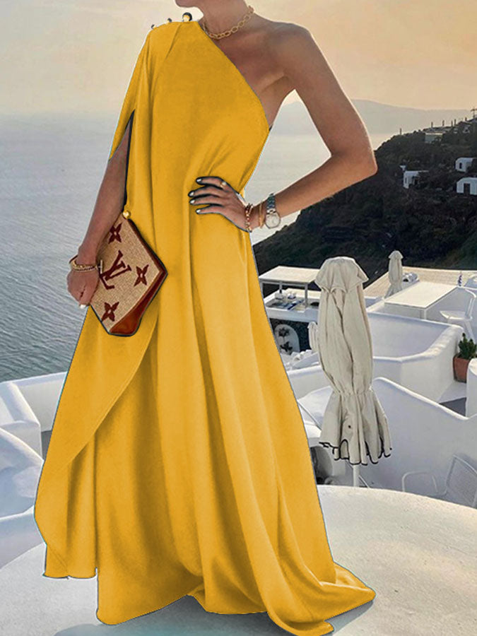 Stylish and Color Loose One-shouldered Maxi Dress