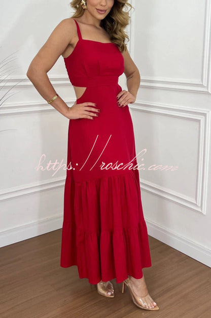Color Sleeveless Pleated Back Waist-baring Maxi Dress