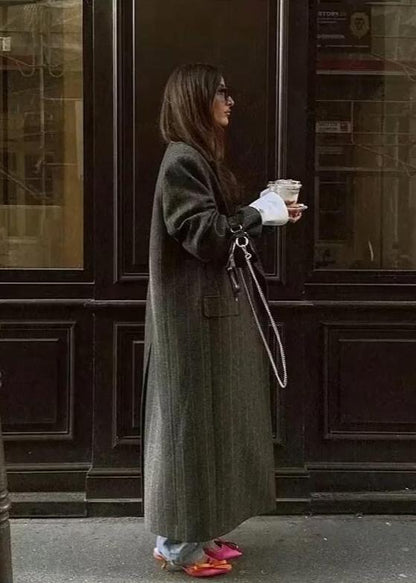 Pinstripe Long Woolen Coat - and Minimalist