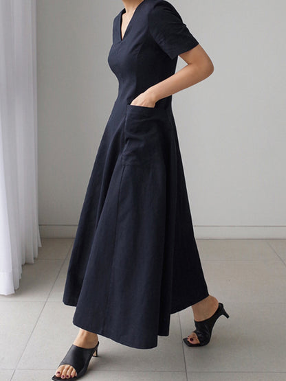 Simple Color Pleated Midi Dress