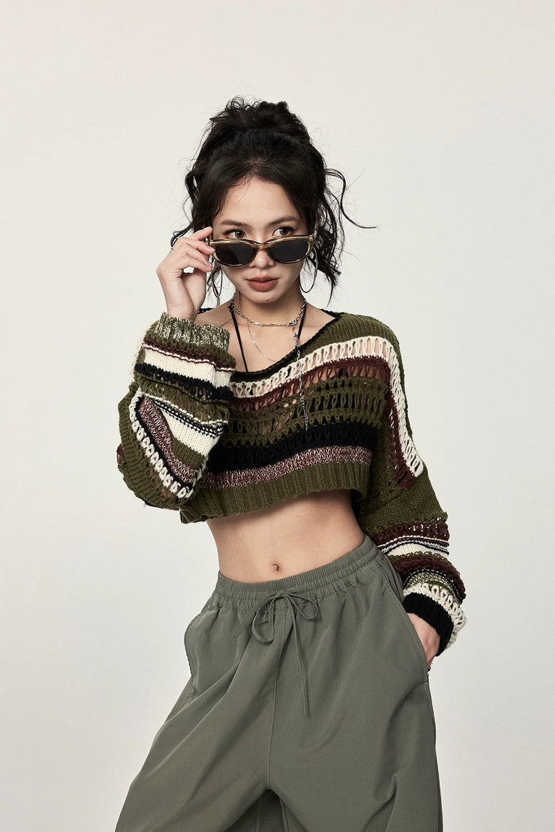 Striped Crochet Crop Sweater