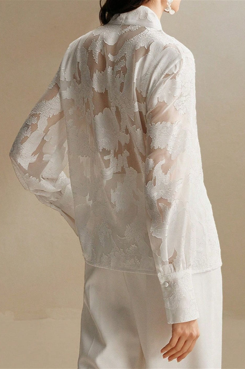 Embroidered Turtleneck Spring-summer Blouse