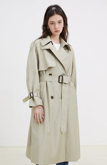 Double-breasted Loose Mid-length Melton Trench Coat
