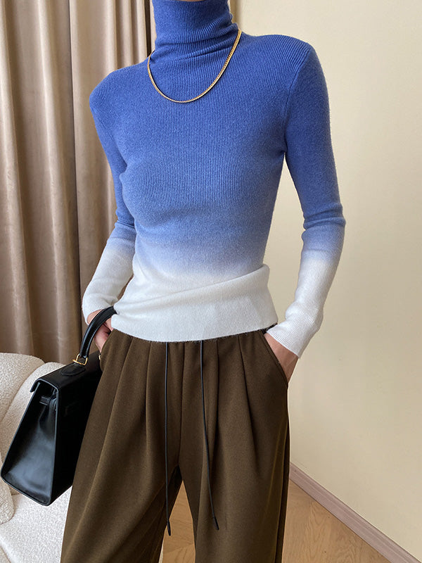 Art Purple High-neck Gradient Long Sleeve Sweater Qx018