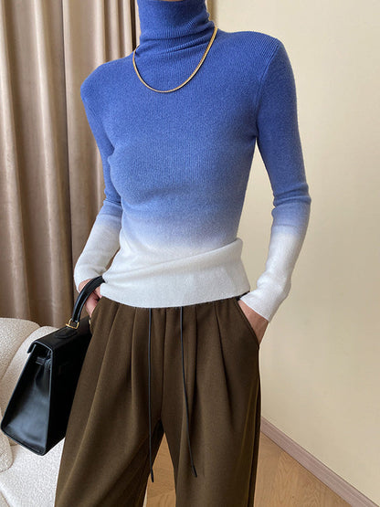 Art Purple High-neck Gradient Long Sleeve Sweater Qx018