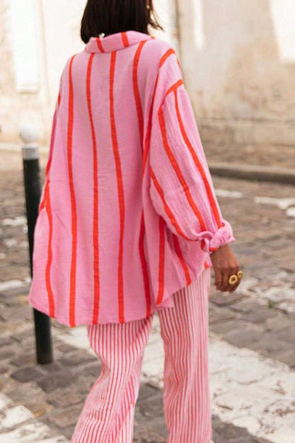 Striped Long-sleeve Cardigan Blouse