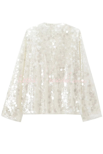 Sequined Long-sleeved Tie Loose Coat