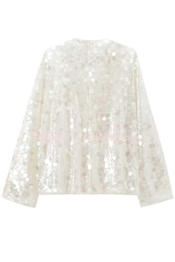 Sequined Long-sleeved Tie Loose Coat