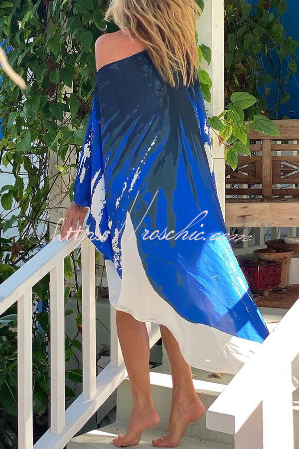 Unique Printed One Shoulder Cover Up Maxi Dress