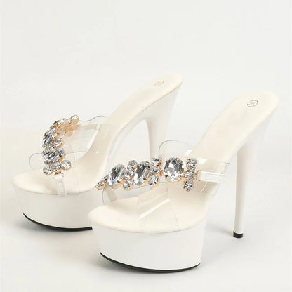 Summer Pink Diamond Chain Platform Stripper Heels Transparent Sandal ’s Sandal