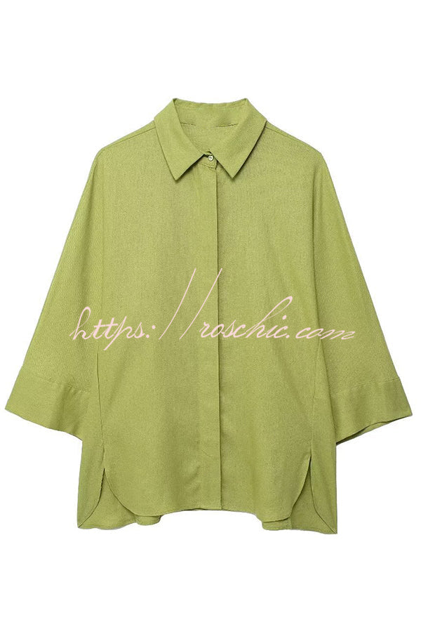 Color Loose Shirt and Elastic Waist Pocket Wide Leg Pants Set
