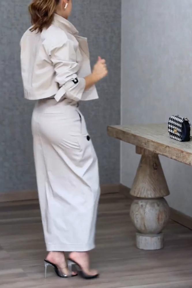 Lapel Jacket & Split Skirt Two-piece Set