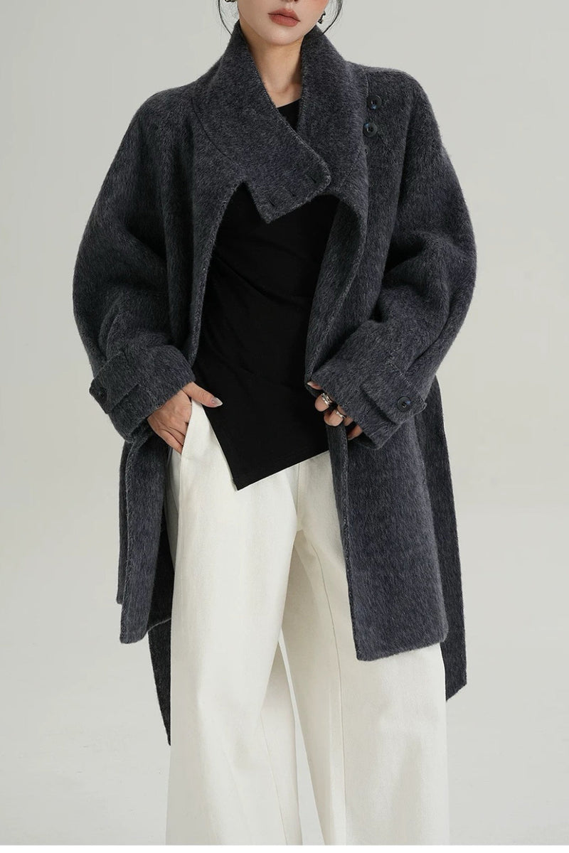 Wool Warm Loose Mock-neck Coat