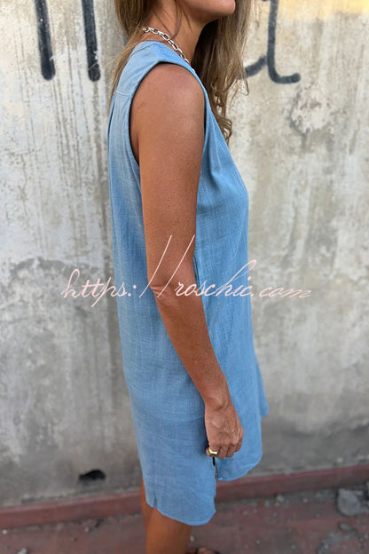 Color Sleeveless V-neck Pocket Mini Dress