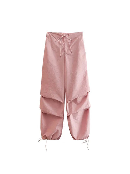 Parachute Cargo Pants Jogging Trousers High Elastic Waist Female Lady Boot Cut