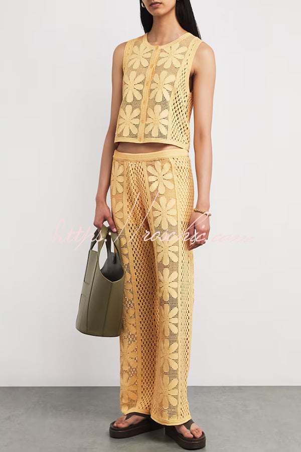 Embroidered Hollow Elastic Waist Wide-leg Pants