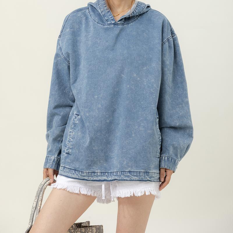 Denim Hooded Sweatshirt With
