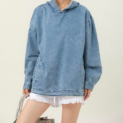 Denim Hooded Sweatshirt With
