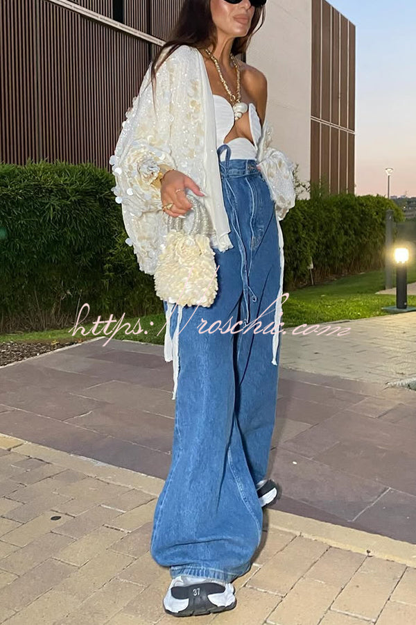 Sequined Long-sleeved Tie Loose Coat