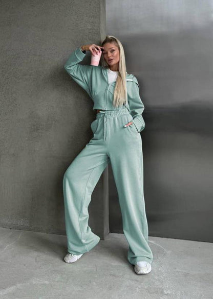 Pink Breeze - Hooded Zip-up Two-piece Set