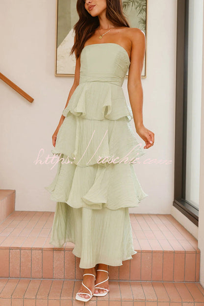 Pure Color Tube Top Backless Multi-layered Maxi Dress