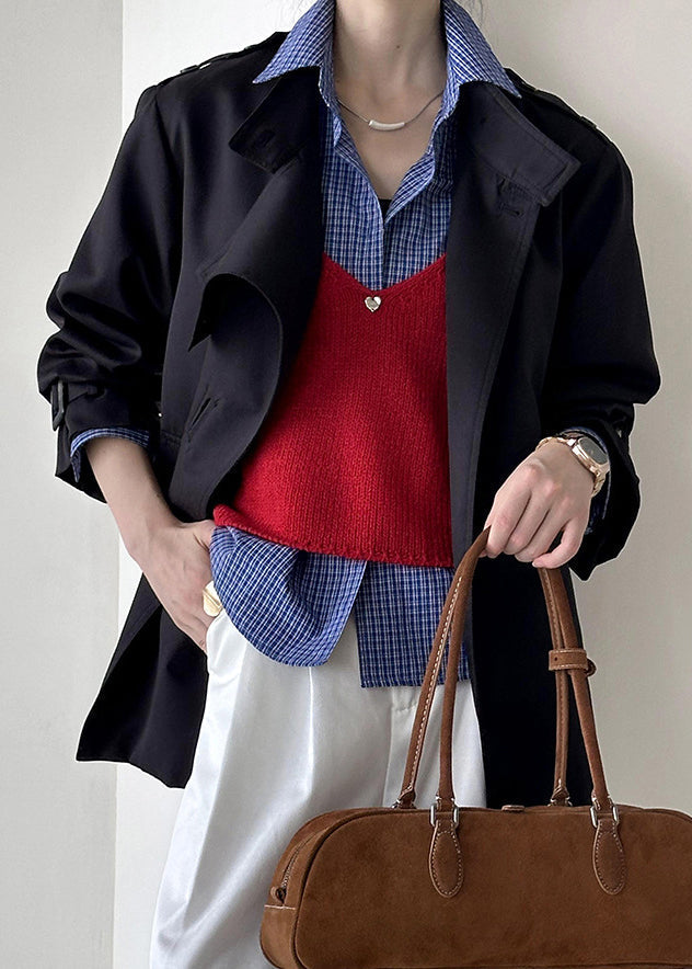 Black Button Cotton Coat Asymmetrical Long Sleeve Af1007