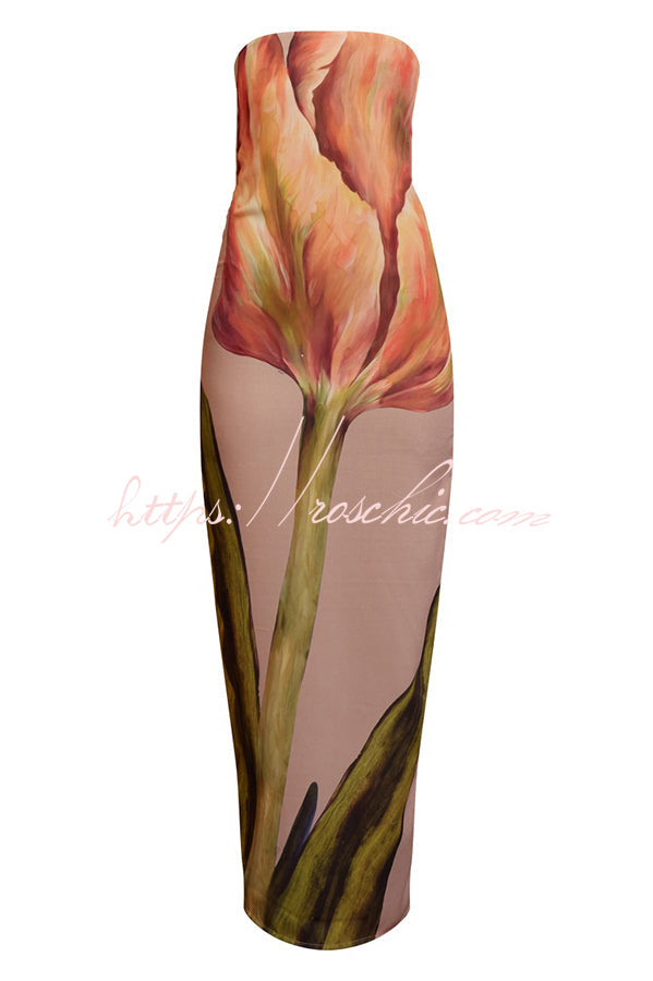 Melody Chiffon Print Bandeau Loose Maxi Dress
