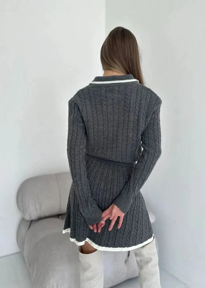 Cable-knit Buttoned Sweater Dress Set