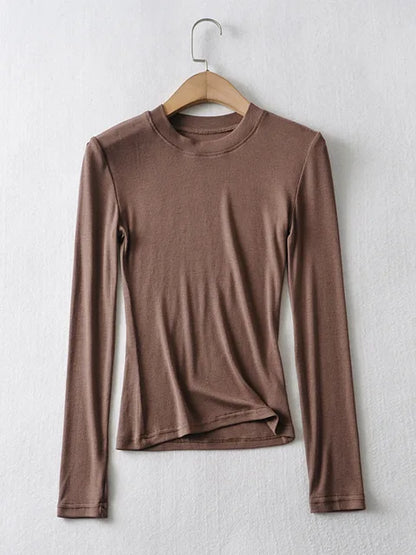 Clothing Cotton Kintted Tops Slim Elastic O-neck Full-sleeve T-shirt