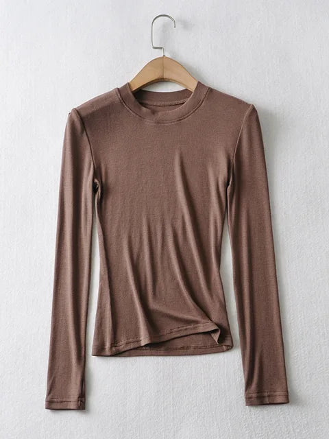 Clothing Cotton Kintted Tops Slim Elastic O-neck Full-sleeve T-shirt