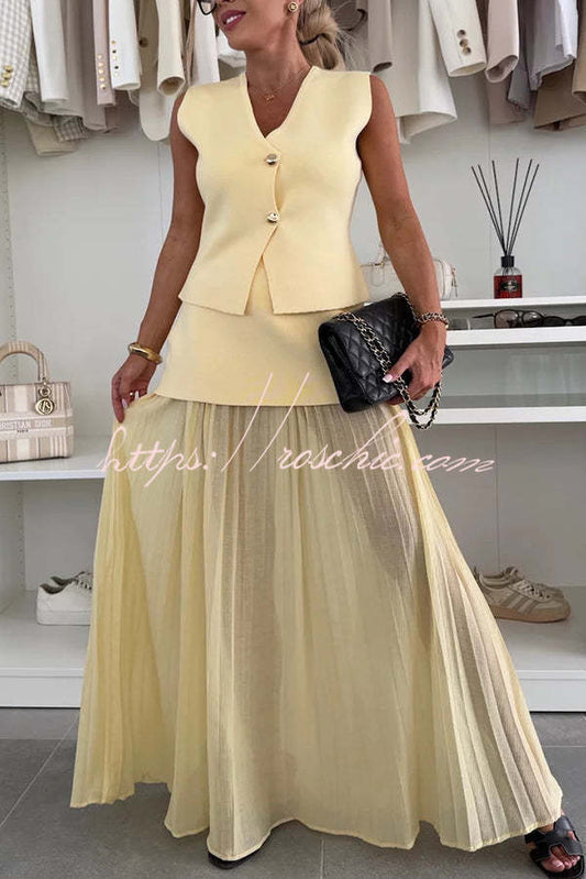 Stylish and Knit Spliced Tulle Elastic Waist Pleated Maxi Skirt