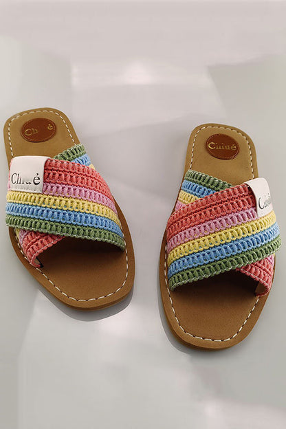 Holiday Cross Strap Woven Slippers