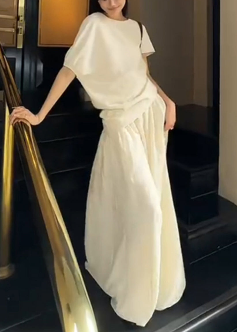 New White O Neck Tops and Skirts Cotton Two-piece Set Summer Ee049