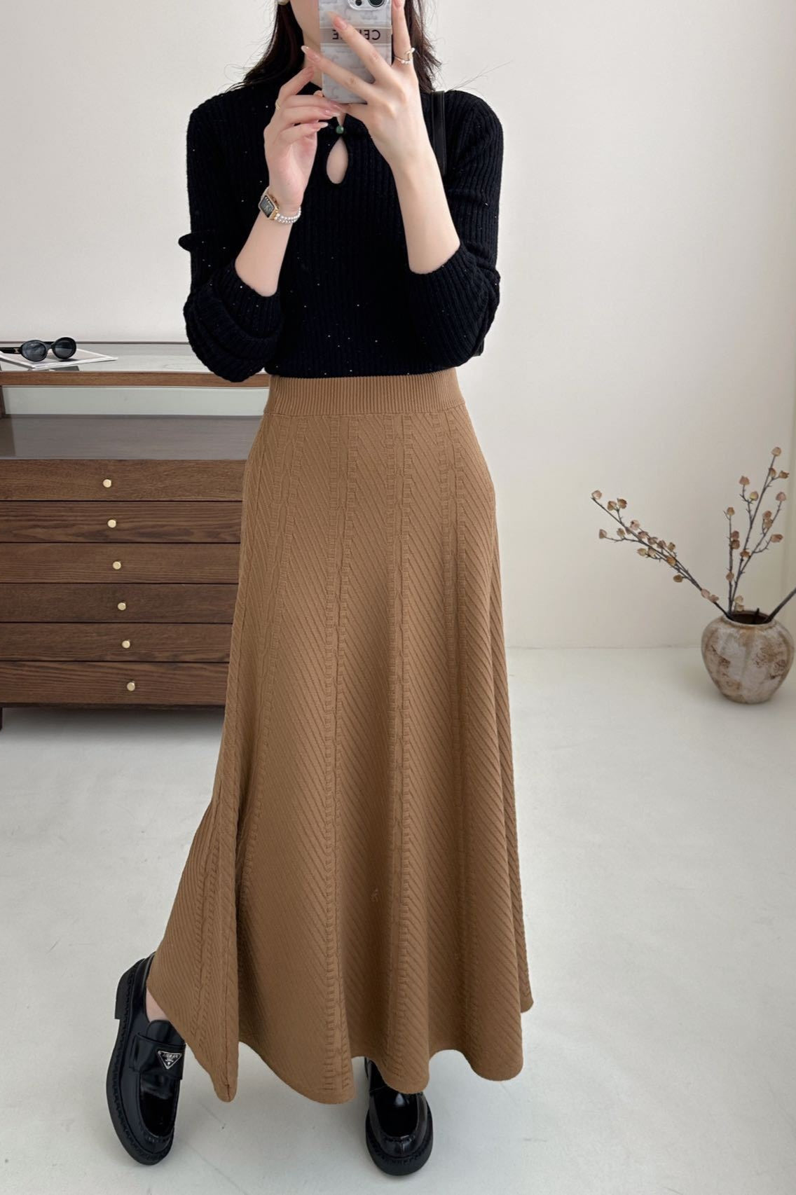 Textured-knit High-waist Maxi Skirt