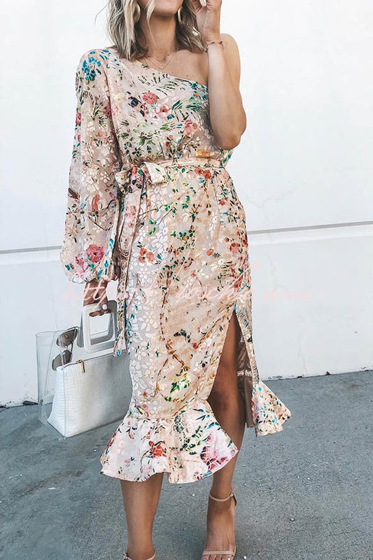 Spring Has Sprung Print One Shoulder Dress