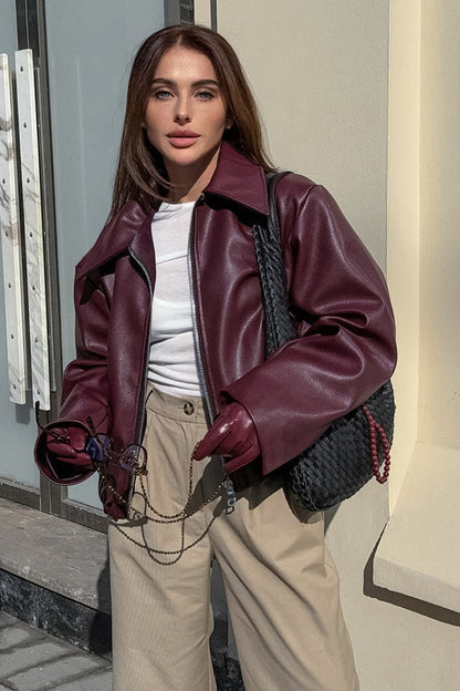 Burgundy Biker Coat