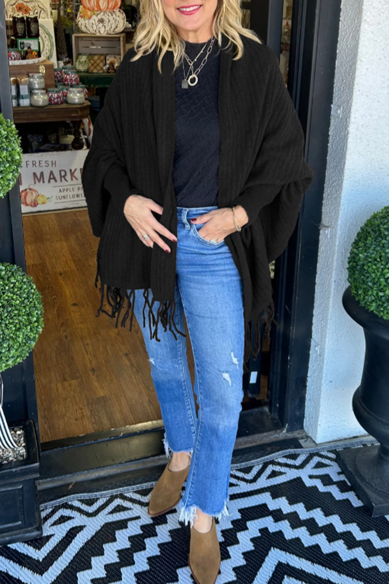 Fringed Trim Irregular Cardigan Collar Outerwear(9 Colors)