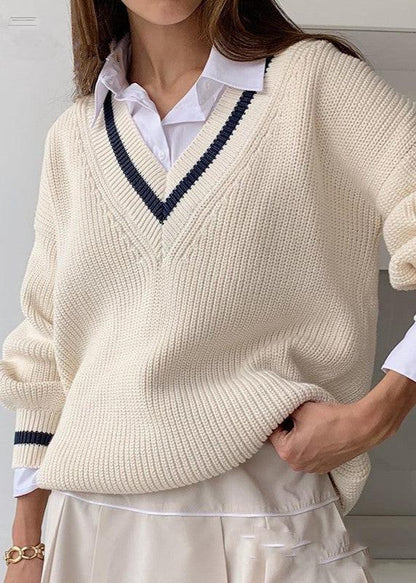 Contrast-stitch Slim Loose Knit Sweater