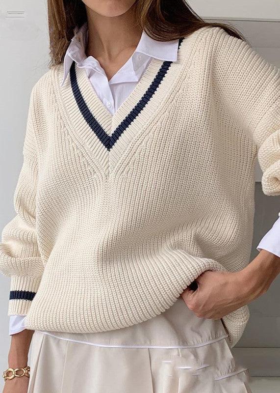 Contrast-stitch Slim Loose Knit Sweater