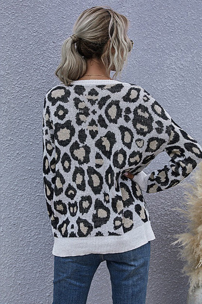 Knit Leopard V-neck Sweater