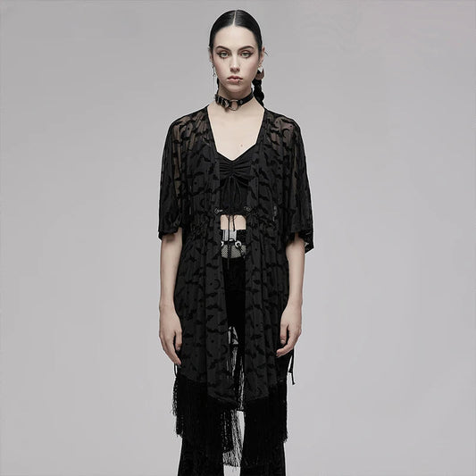 Tassel Bat Moon Flocking Gothic Wizard Halloween Cardigan