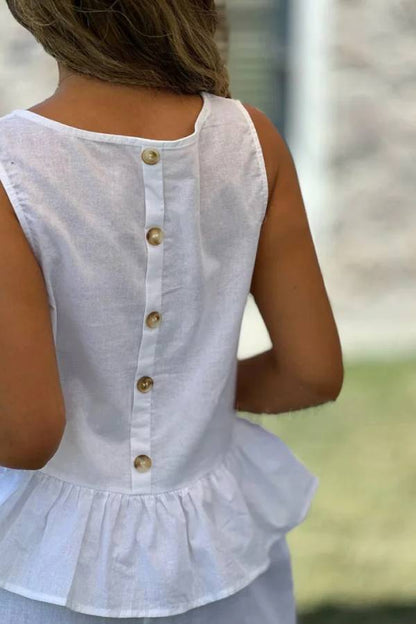 Cotton and Linen Color Sleeveless Top & Wide Leg Pants Two-piece Set