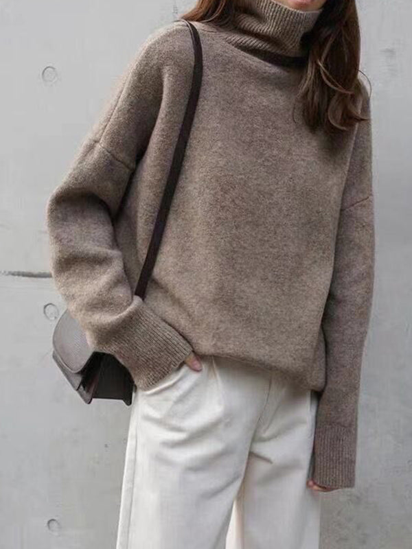 Street Loose Camel High-neck Long Sleeves Sweater Qx009