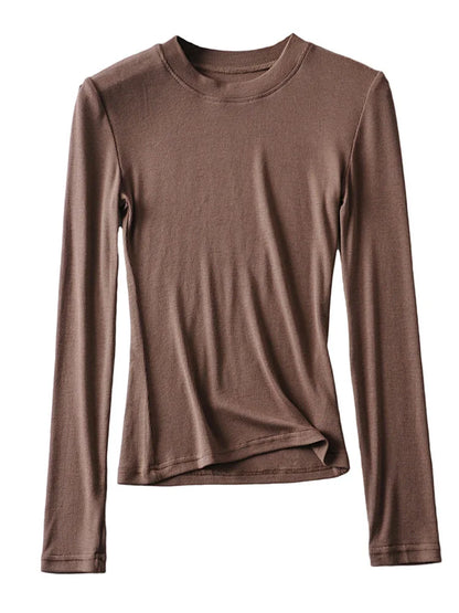 Clothing Cotton Kintted Tops Slim Elastic O-neck Full-sleeve T-shirt