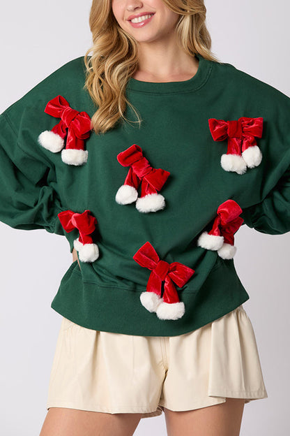 Christmas Bow Embellished Long-sleeved Sweatshirt