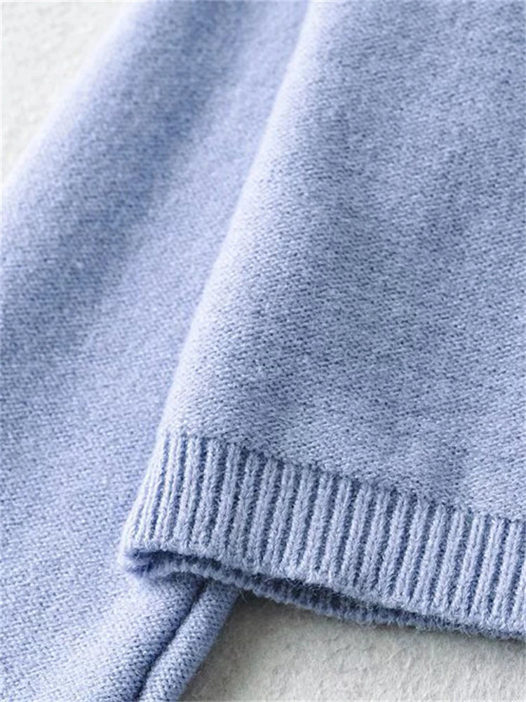 Off-shoulder Cropped Pullover Top Sweater E-girl Blue Turn-down Collar Crop Sweaters Knit Tops