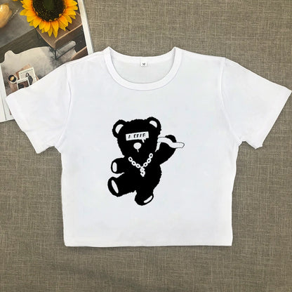 Short-sleeved T-shirt Pure Cotton Summer New Spice High Waist Slim Short Crop Clothing Tide Sweet and Spicy