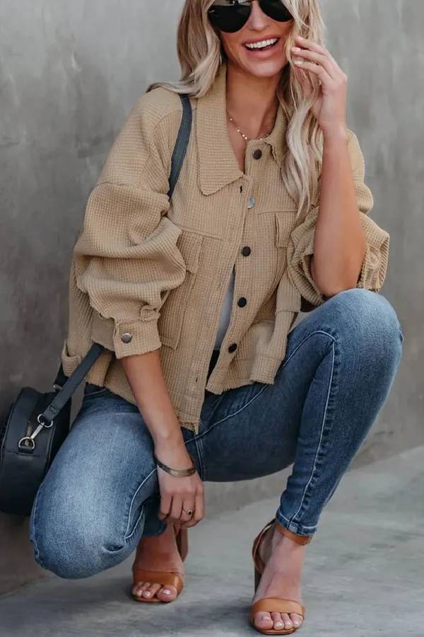 Waffle Cardigan Short Top Jacket